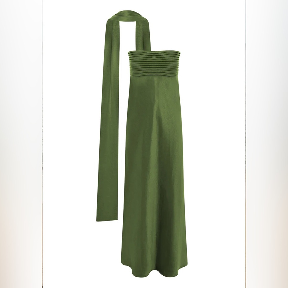 ELSA MAXI DRESS - OLIVE with Neck Scarf